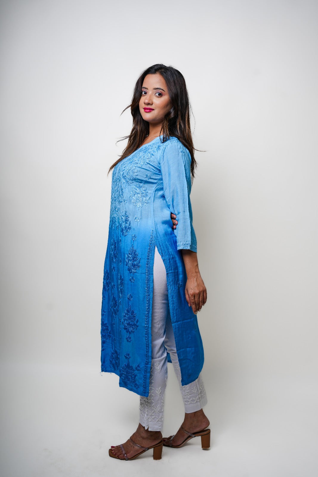 Chikankari hand embroidered | Long Kurta | Muslin Cotton |