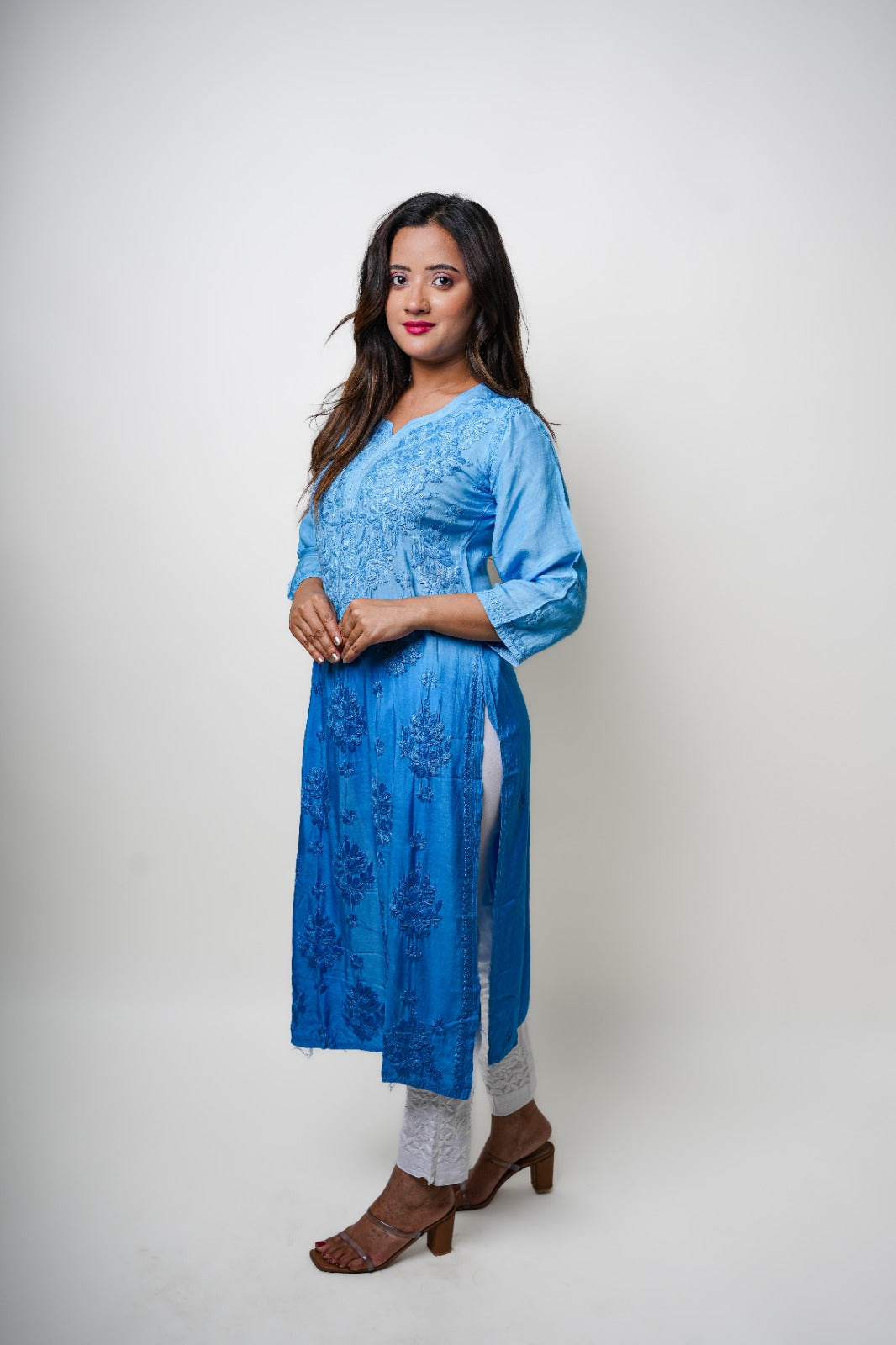 Chikankari hand embroidered | Long Kurta | Muslin Cotton |