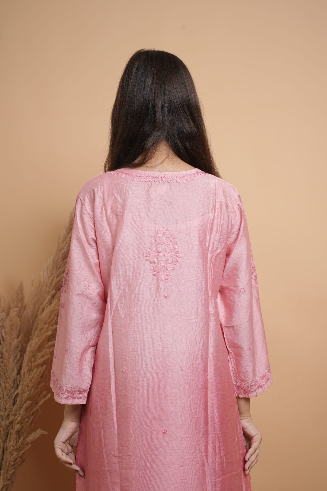 Pink Chikankari Kurta set | Chanderi Silk | Rose Pink