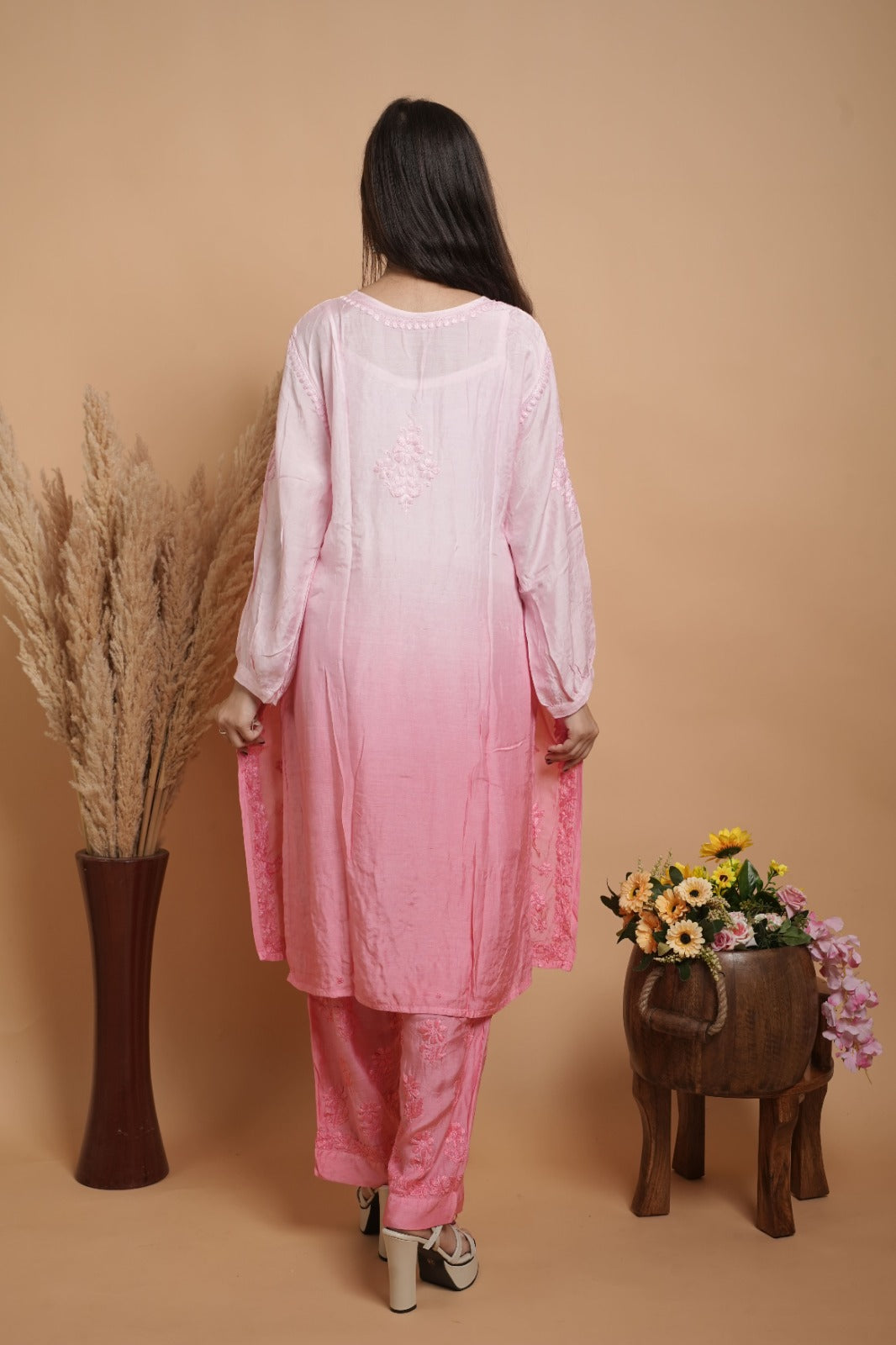 Chikankari Kurta set | Muslin | Ombre Pink