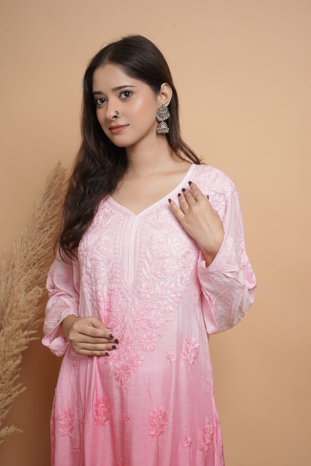 Chikankari Kurta set | Muslin | Ombre Pink