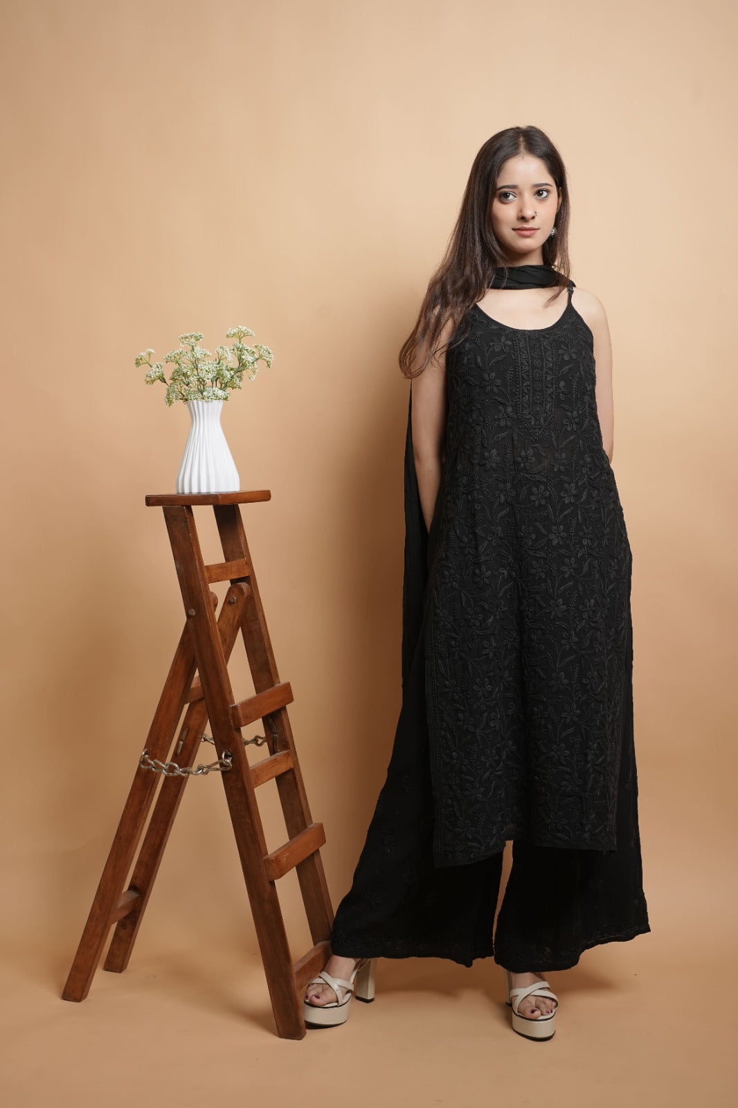 Chikankari Kurta Set | Georgette Pure | Midnight Black