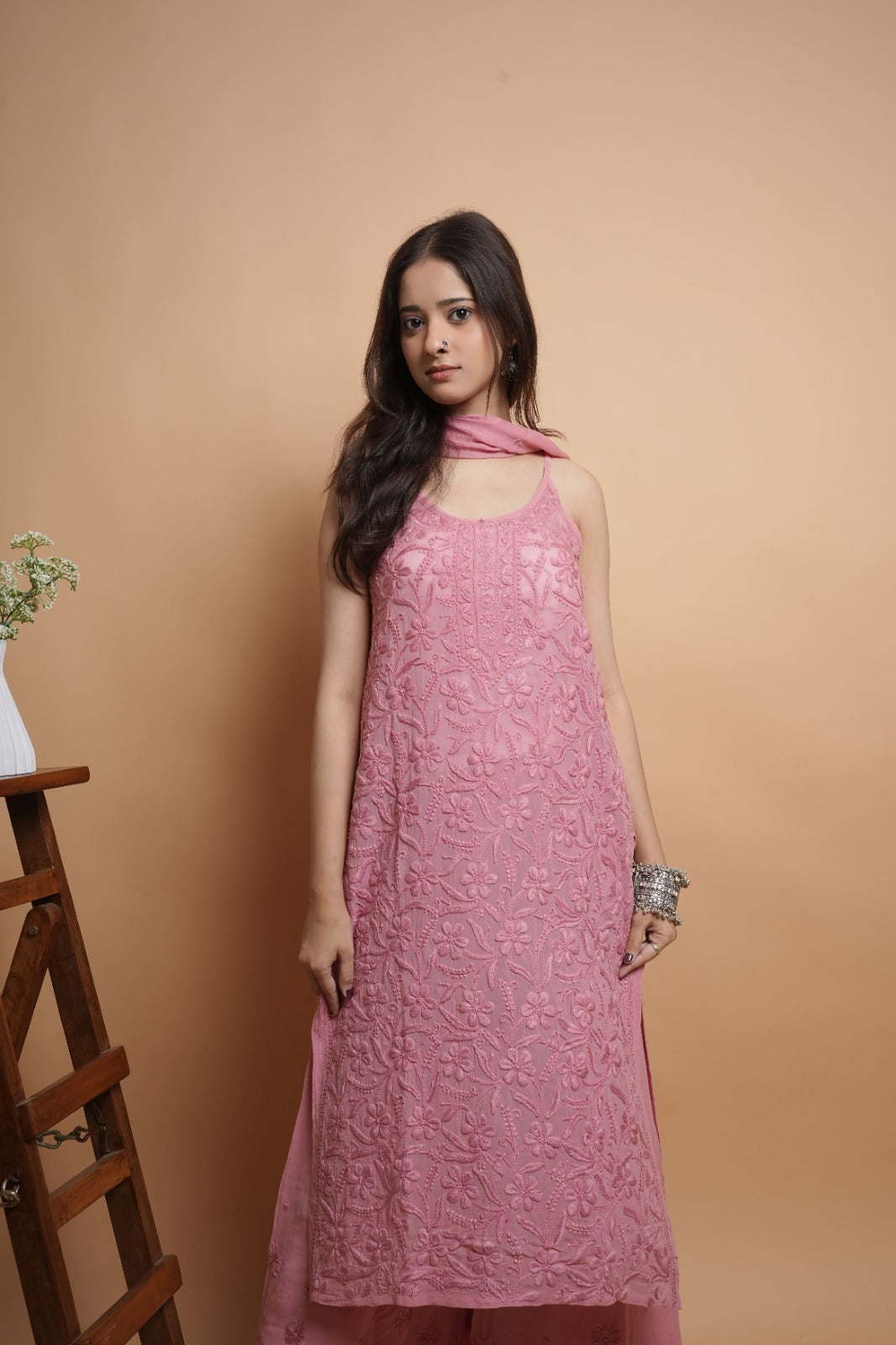 Chikankari Kurta set | Georgette | Dusty Rose