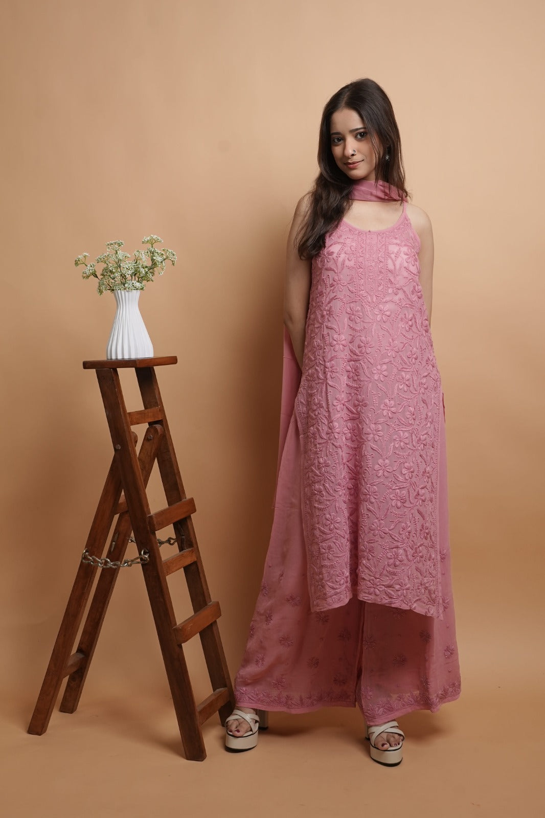 Chikankari Kurta set | Georgette | Dusty Rose