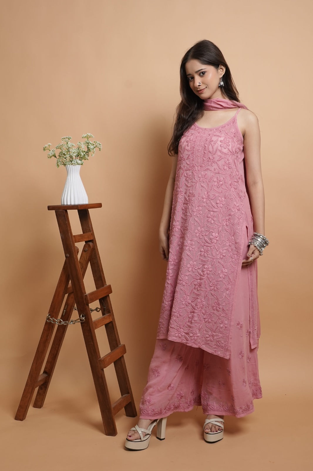 Chikankari Kurta set | Georgette | Dusty Rose