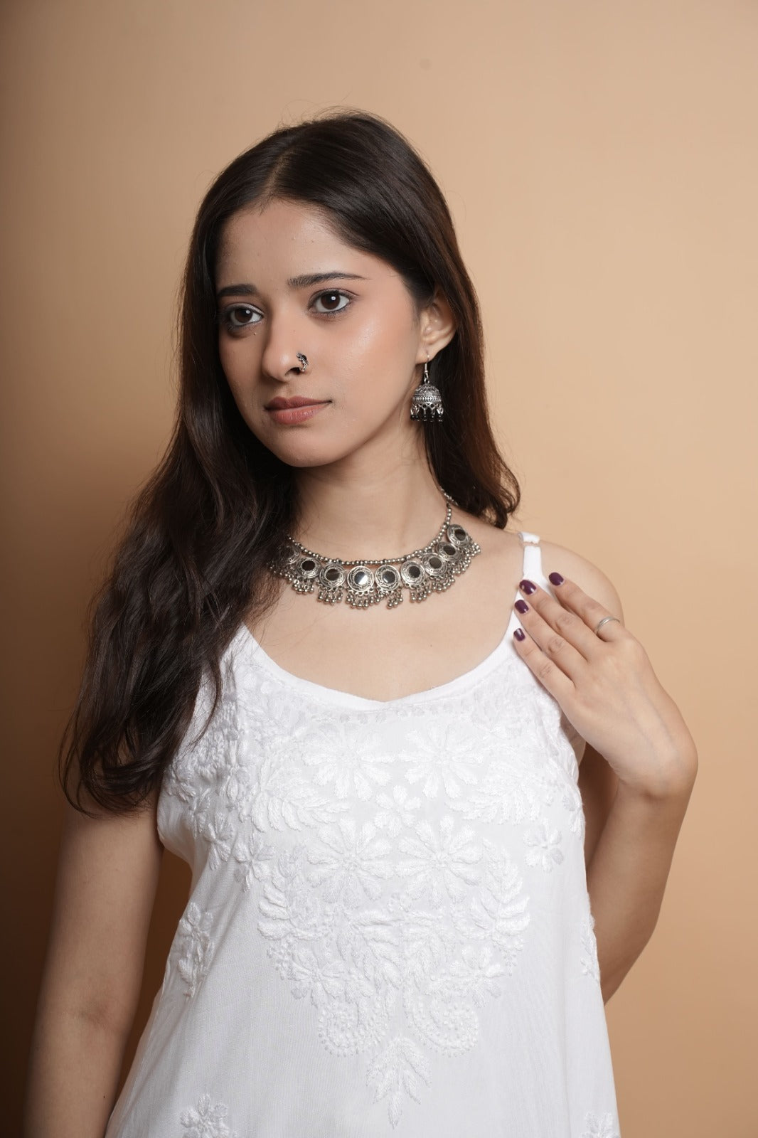 Chikankari Short Noodle Strap Kurta | Cotton Blend | Classic White