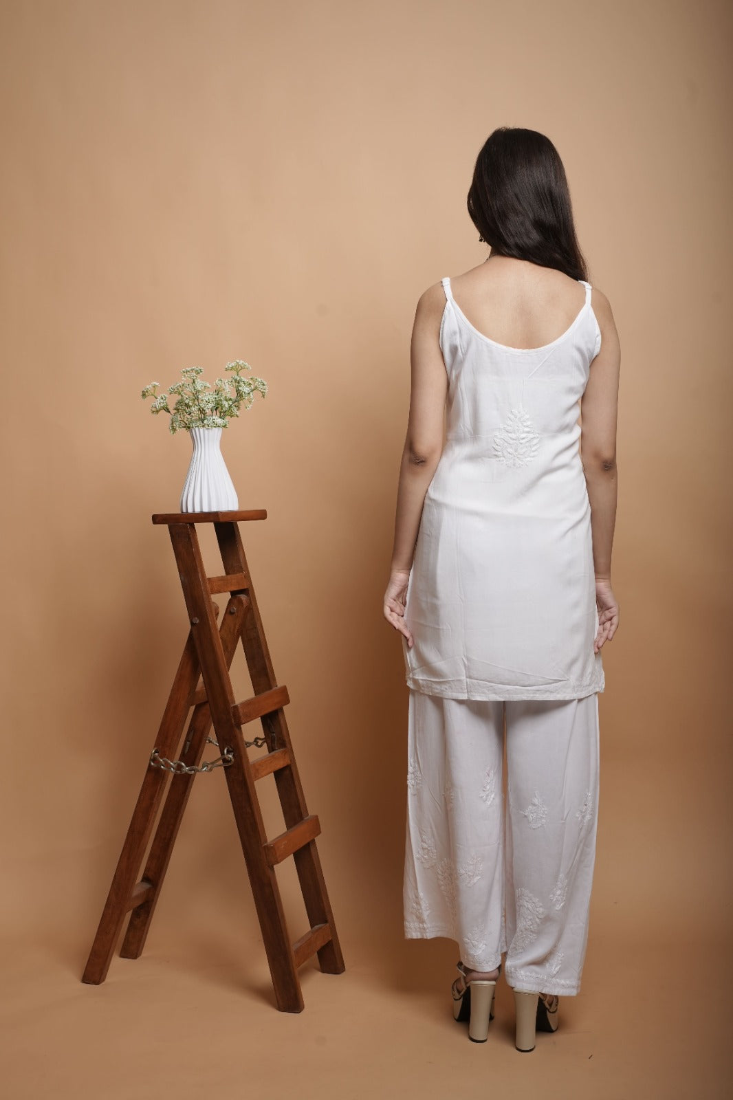 Chikankari Short Noodle Strap Kurta | Cotton Blend | Classic White