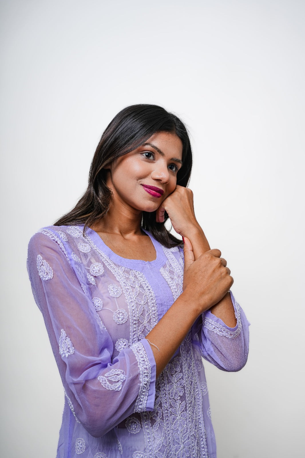 Chikankari hand embroidered | Long Kurta | Georgette | Lilac