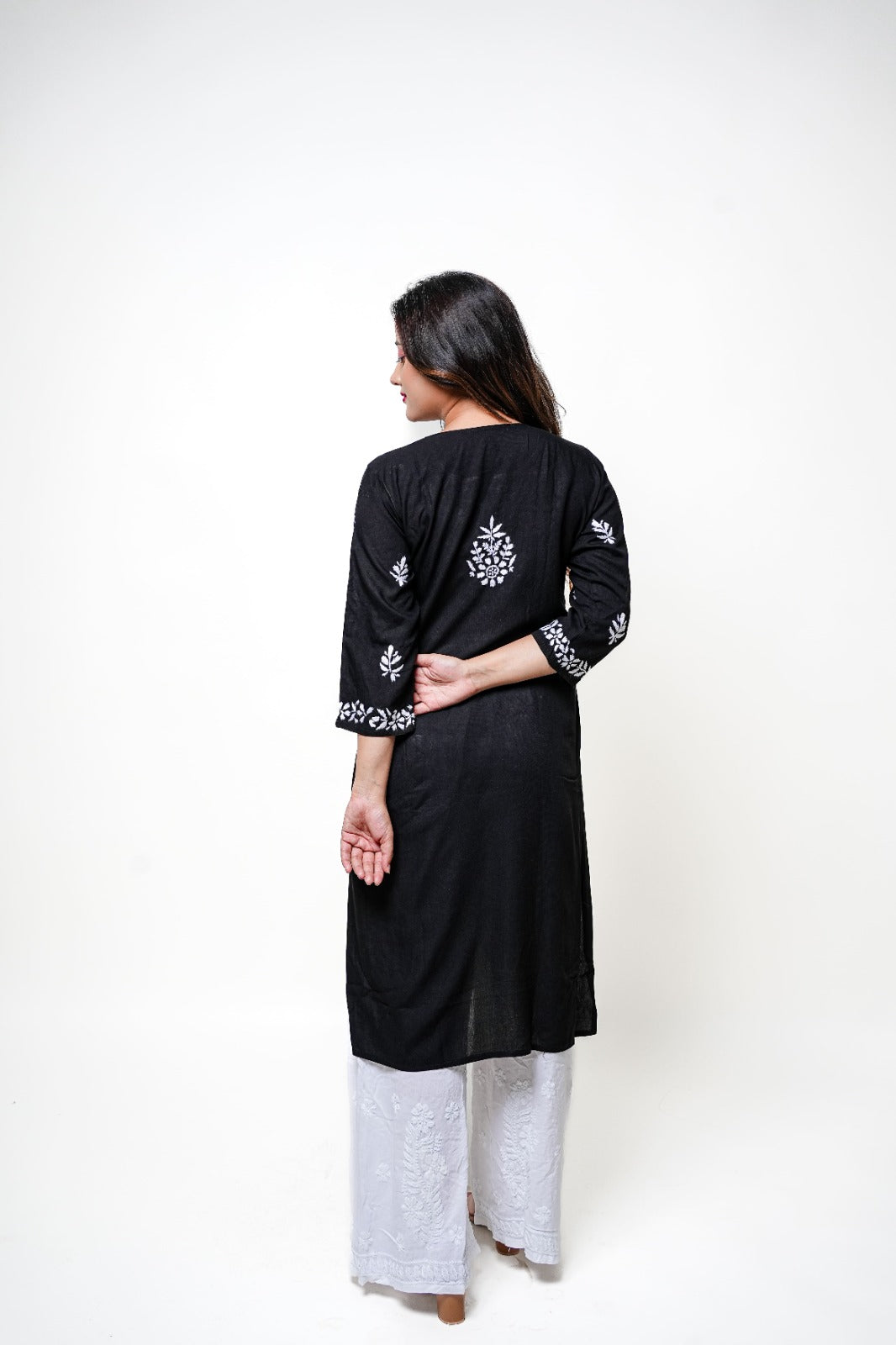 Chikankari hand embroidered | Long Kurta | Rayon | Black