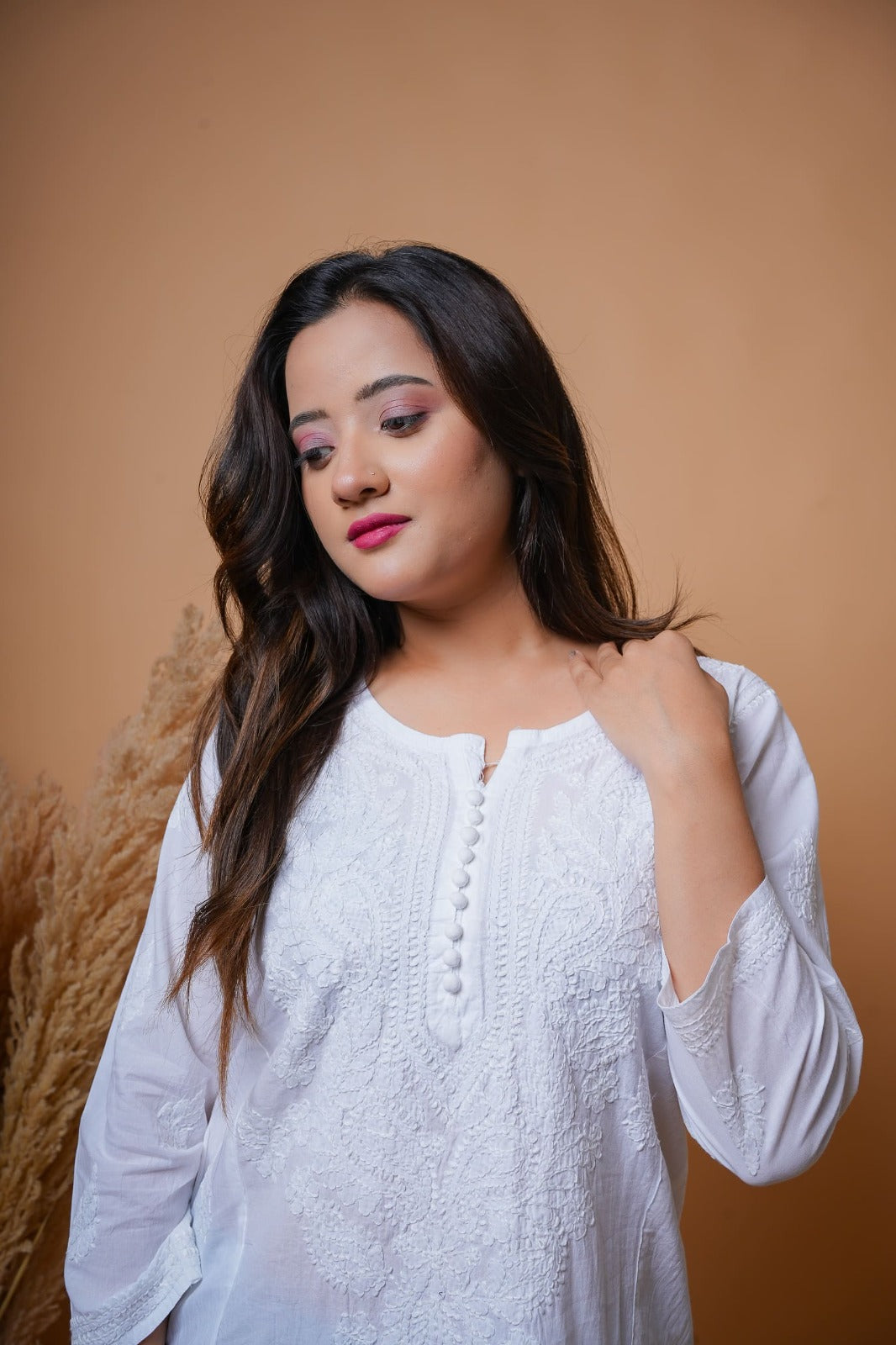 Chikankari hand embroidered | Long Kurta | Khadi Cotton | White