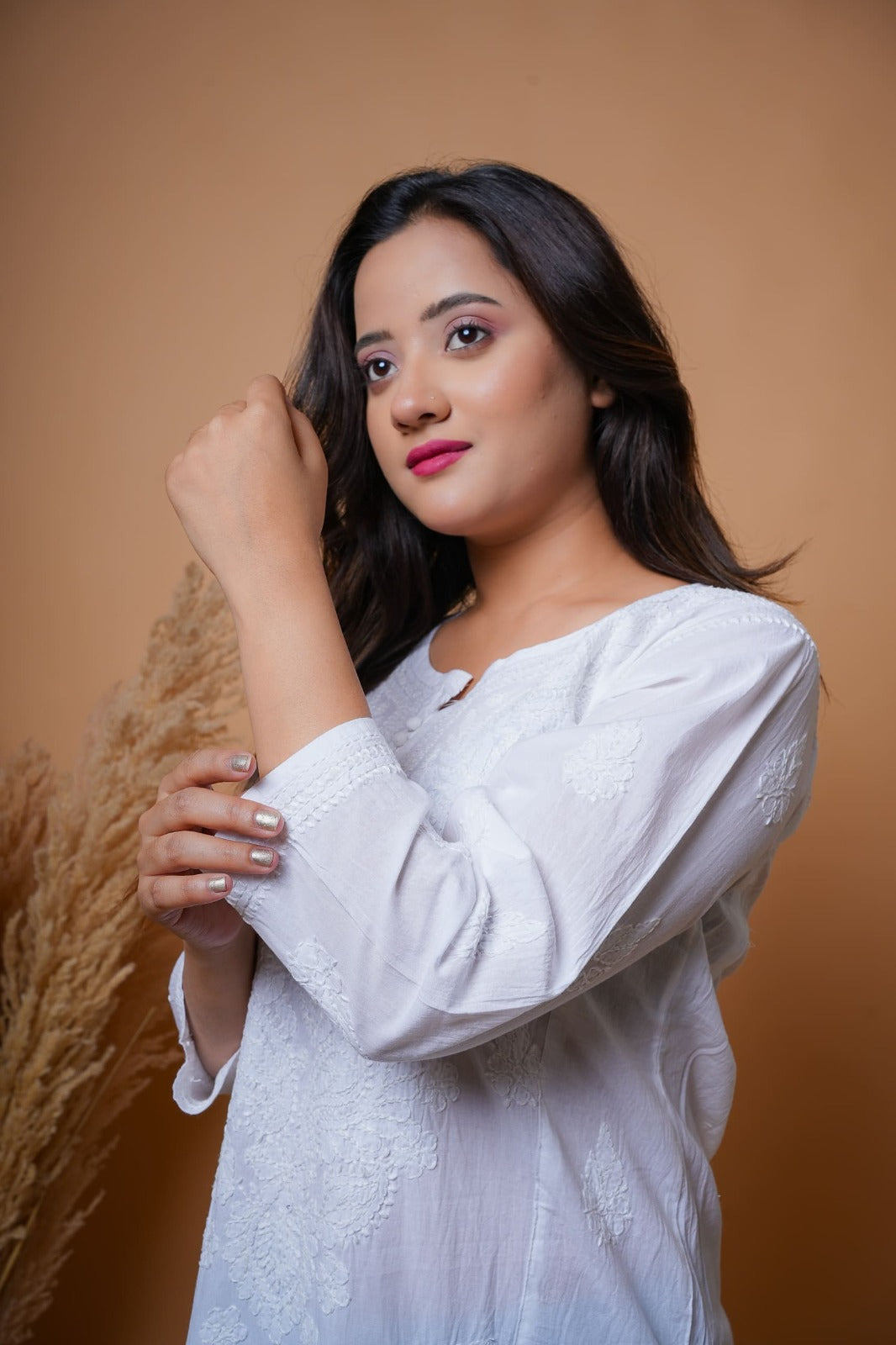 Chikankari hand embroidered | Long Kurta | Khadi Cotton | White