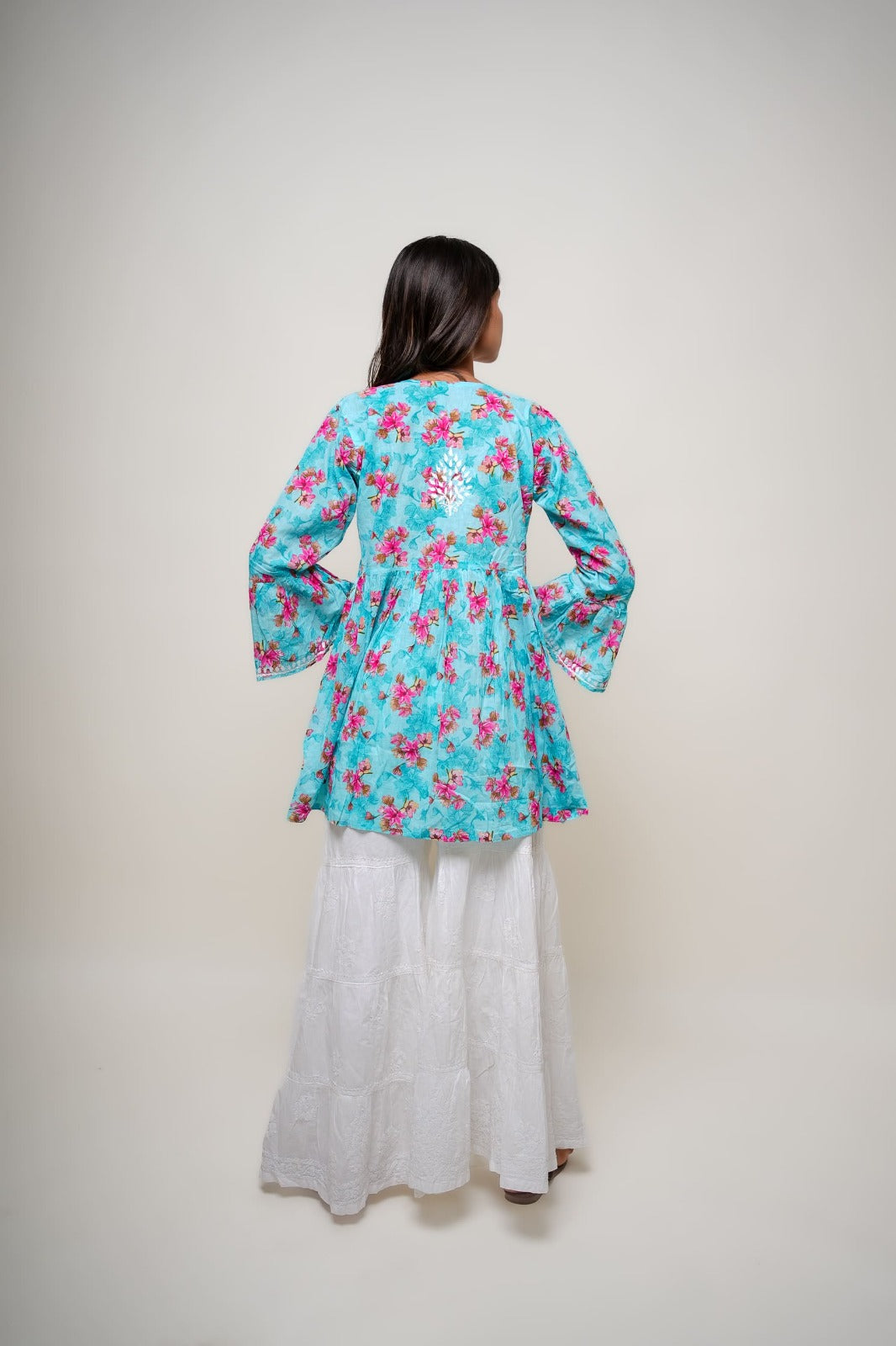 Chikankari hand embroidered | Short Kurta Dress | mul cotton | Sea Green