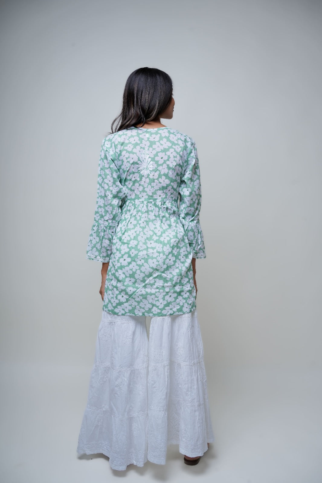 Chikankari hand embroidered | Short Kurta Dress | Mul cotton | Pista Green