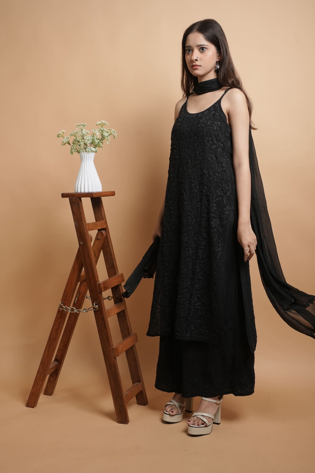 Chikankari Kurta Set | Georgette Pure | Midnight Black