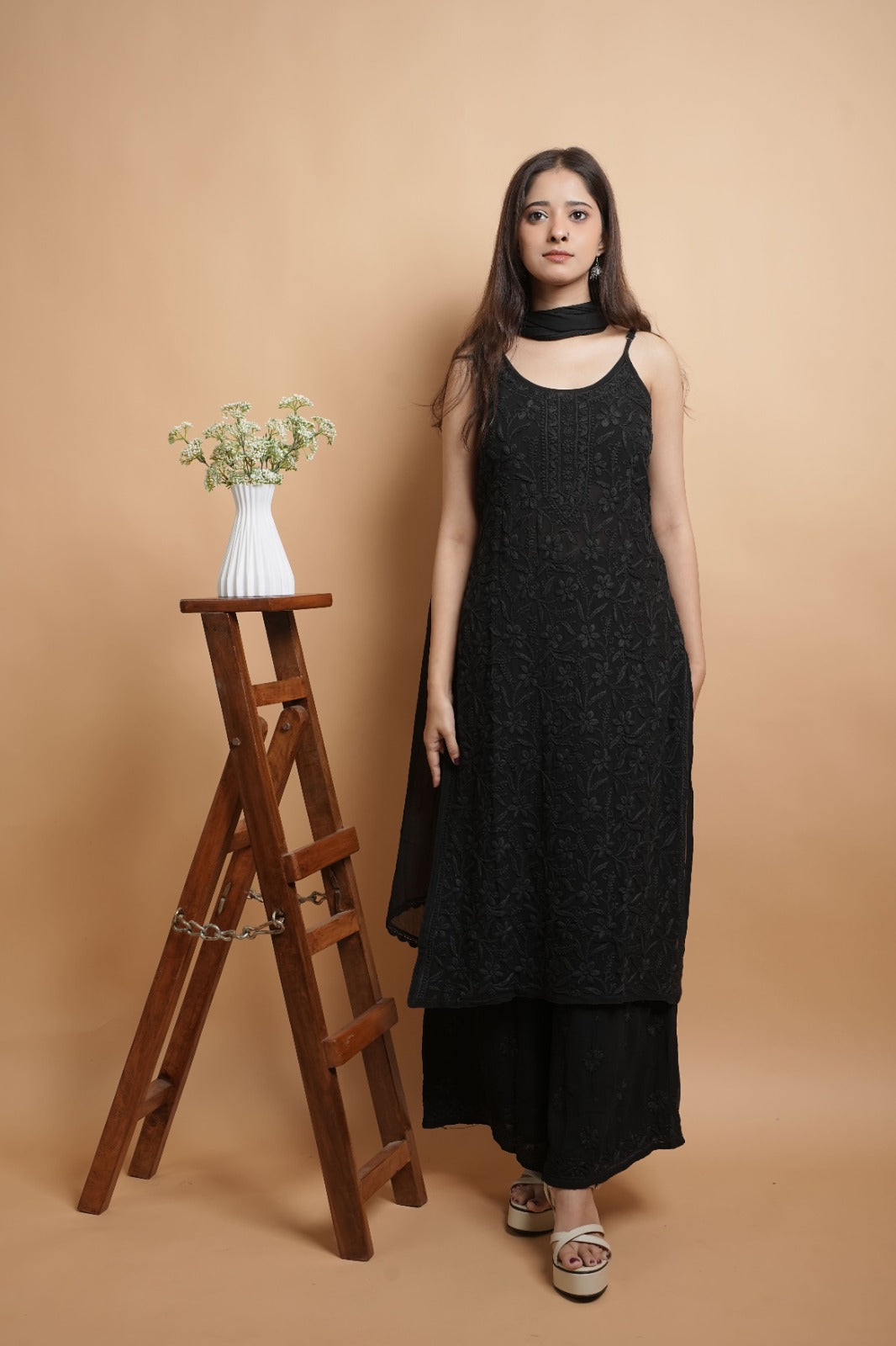 Chikankari Kurta Set | Georgette Pure | Midnight Black