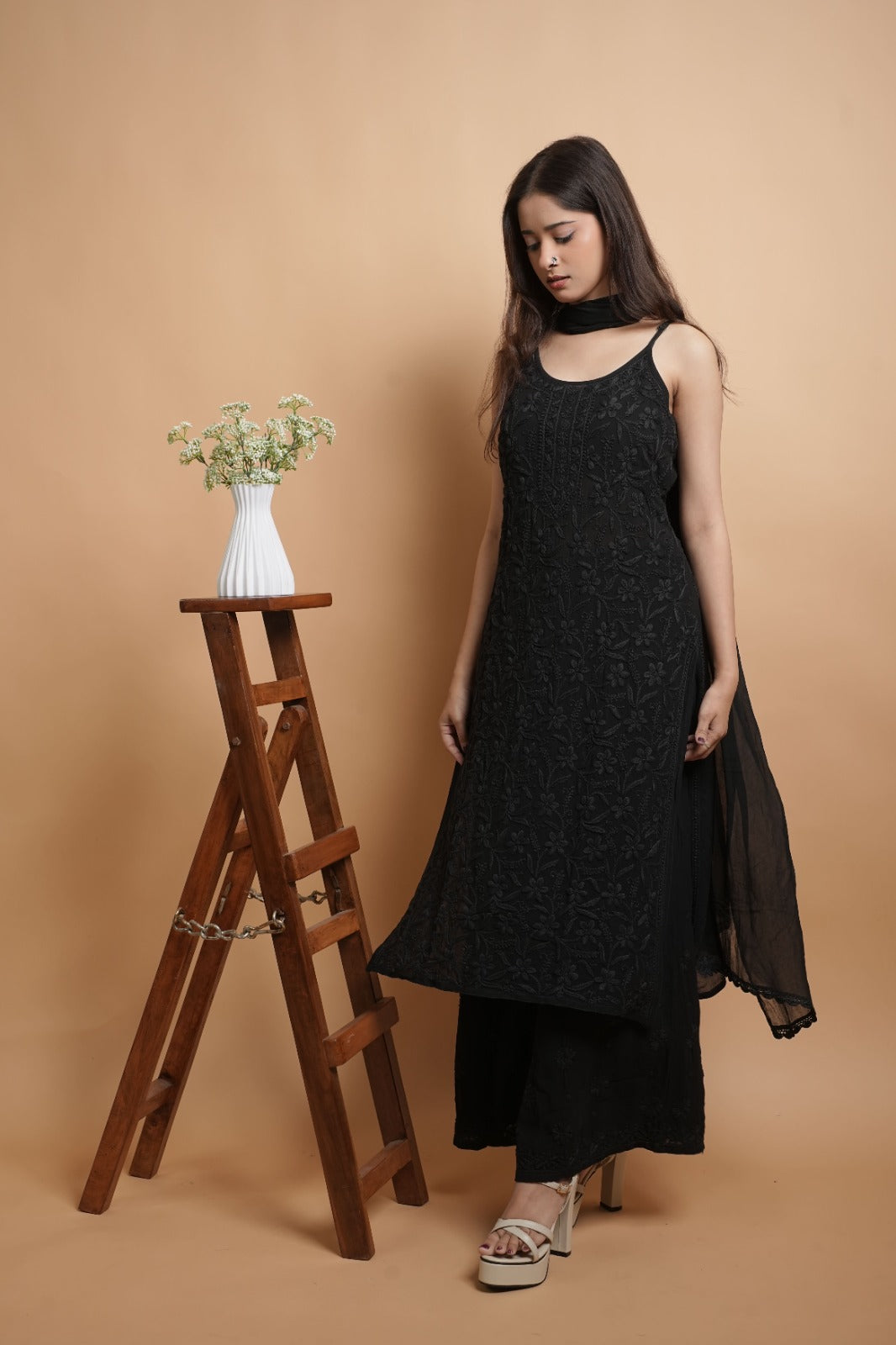 Chikankari Kurta Set | Georgette Pure | Midnight Black